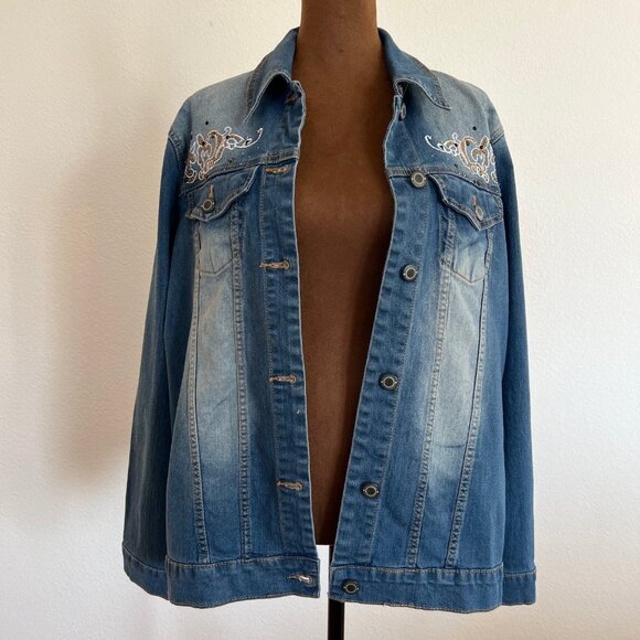Isabel Hayley Women's Size 14 Vintage Wash Embroidered Beaded Denim Jacket - Picture 5 of 13